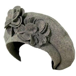 Classic grey flower design wool & viscose fancy stylish dress up beret